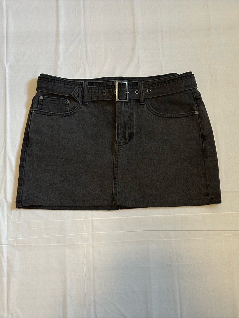 Guess Black Denim Mini Skirt with Belted Waist